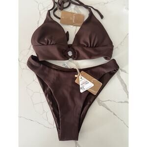 Berlook NWT Dark Coffee Bikini Top Bikini Bottoms. Size M New